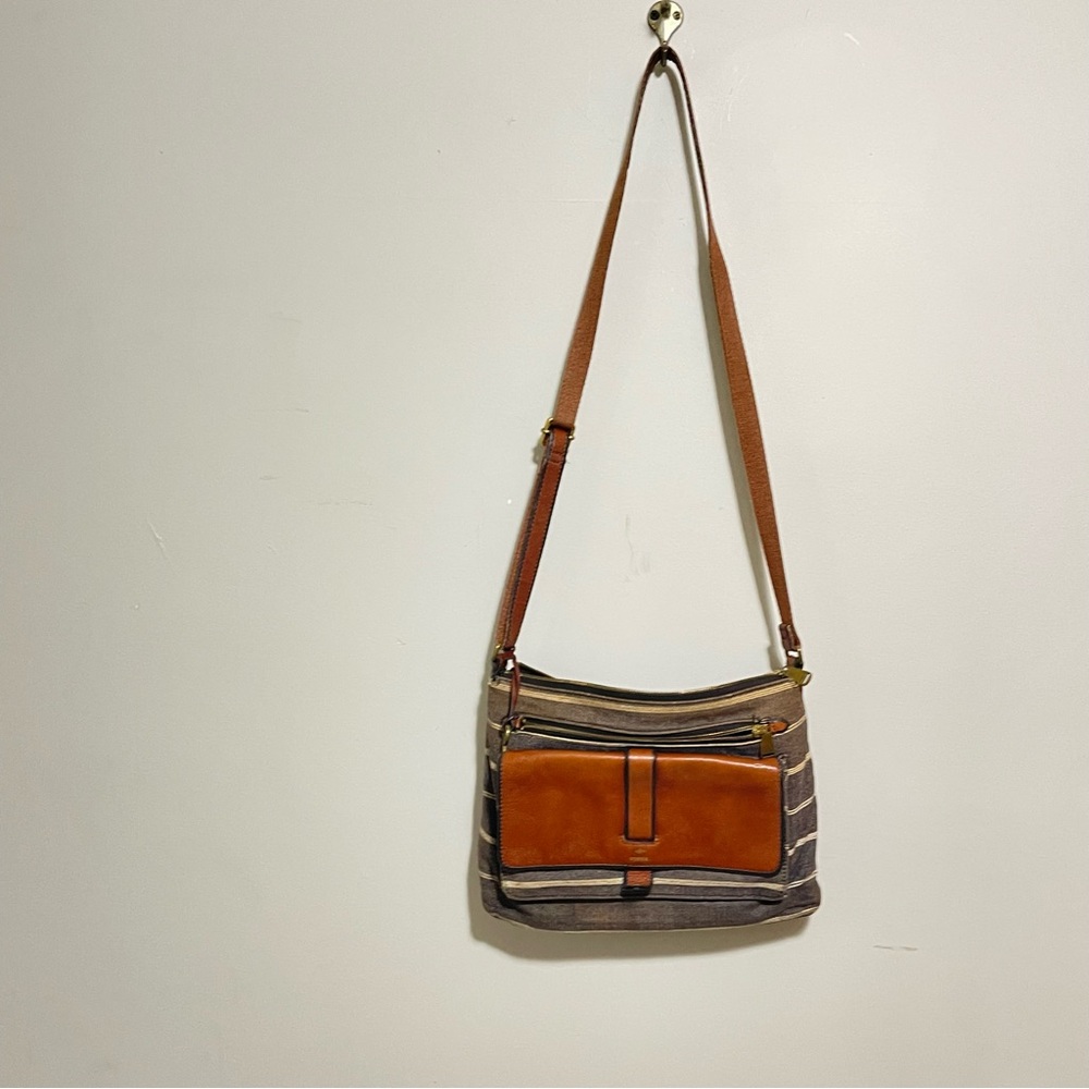 Fossil Tan and Gray Crossbody Bag